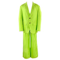 DRIES VAN NOTEN Size S Neon Green Silk Cotton Notch Lapel Suit