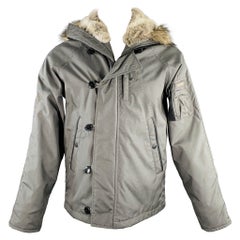 WOOLRICH Größe M Graue Nylonjacke mit Kapuze und Kapuze