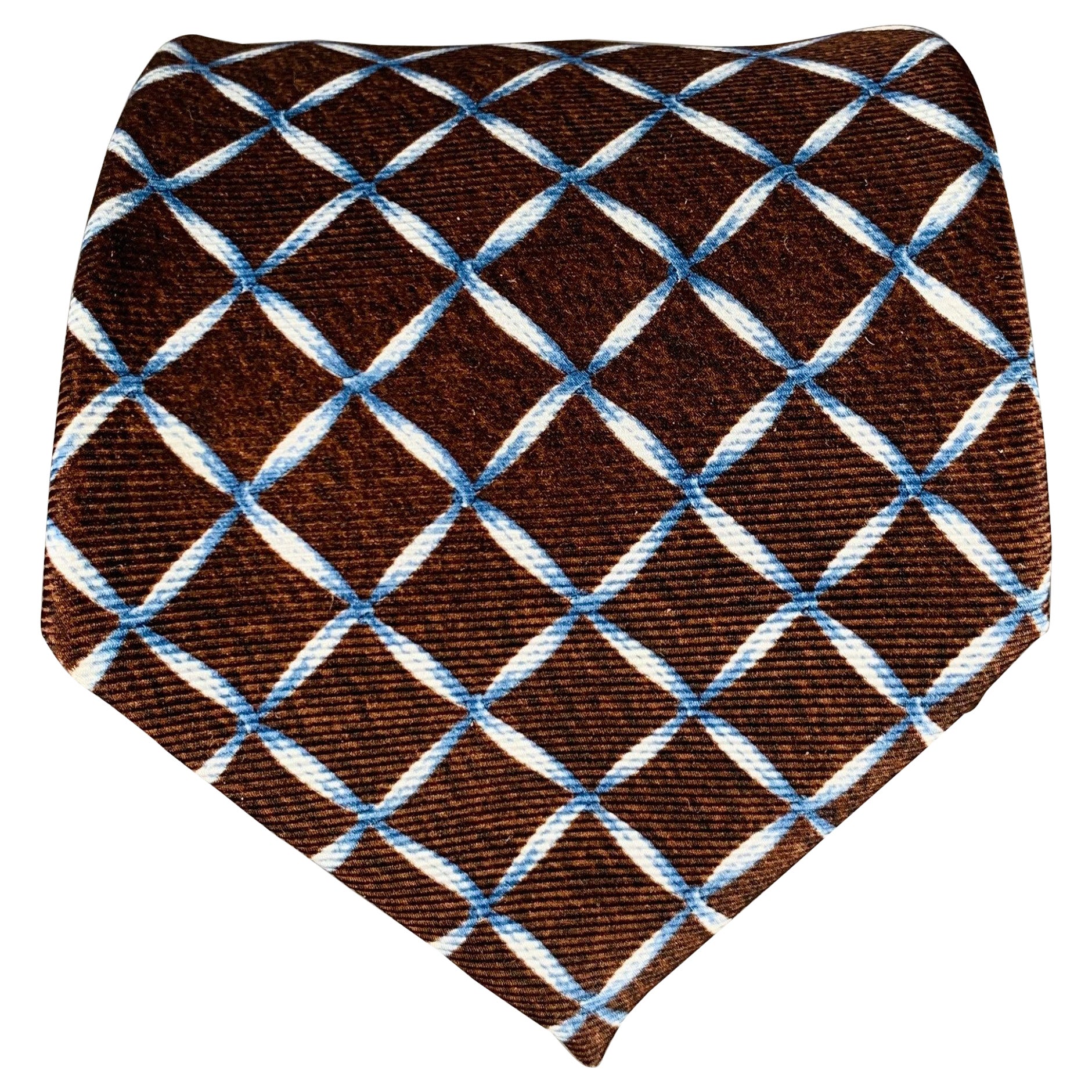 BVLGARI Brown Blue Window Pane Seidenkrawatte