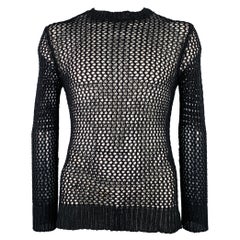 DRIES VAN NOTEN Größe L Schwarzer Fischnetz-Pullover mit Rundhalsausschnitt