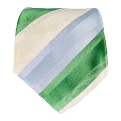 KITON cravate à rayures diagonales bleue, verte et crème