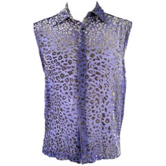 DRIES VAN NOTEN Size 34 Purple Grey Animal Print Button Up Tank Top