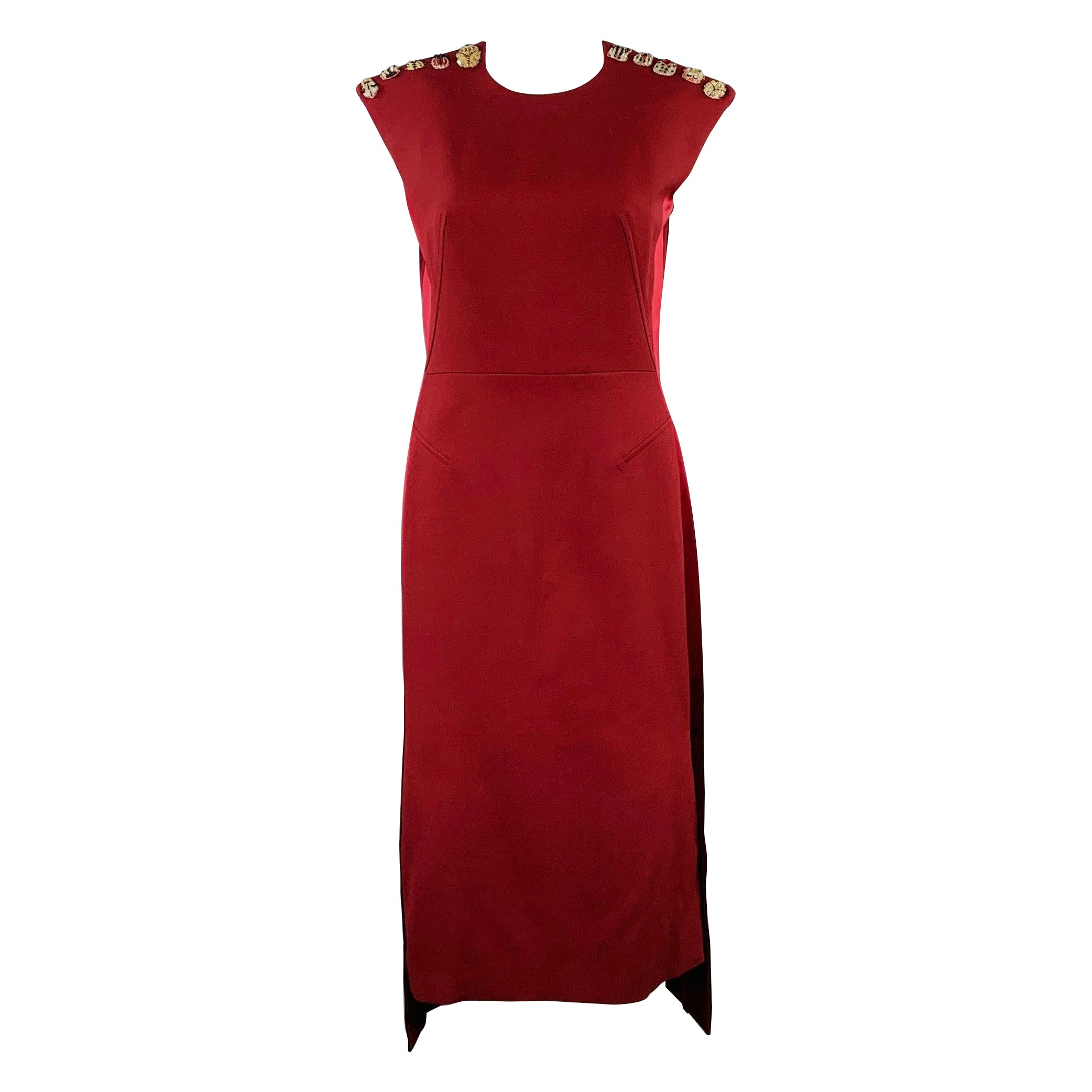 ALEXANDER MCQUEEN Size 6 Burgundy Gold Wool Silk Applique Sleeveless Dress For Sale