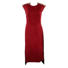 ALEXANDER MCQUEEN Größe 6 Burgund Gold Wolle Seidenapplikation Ärmelloses Kleid