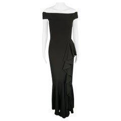 ALEXANDER MCQUEEN Talla 4 Vestido de noche negro de mezcla de viscosa con volantes y sin hombros
