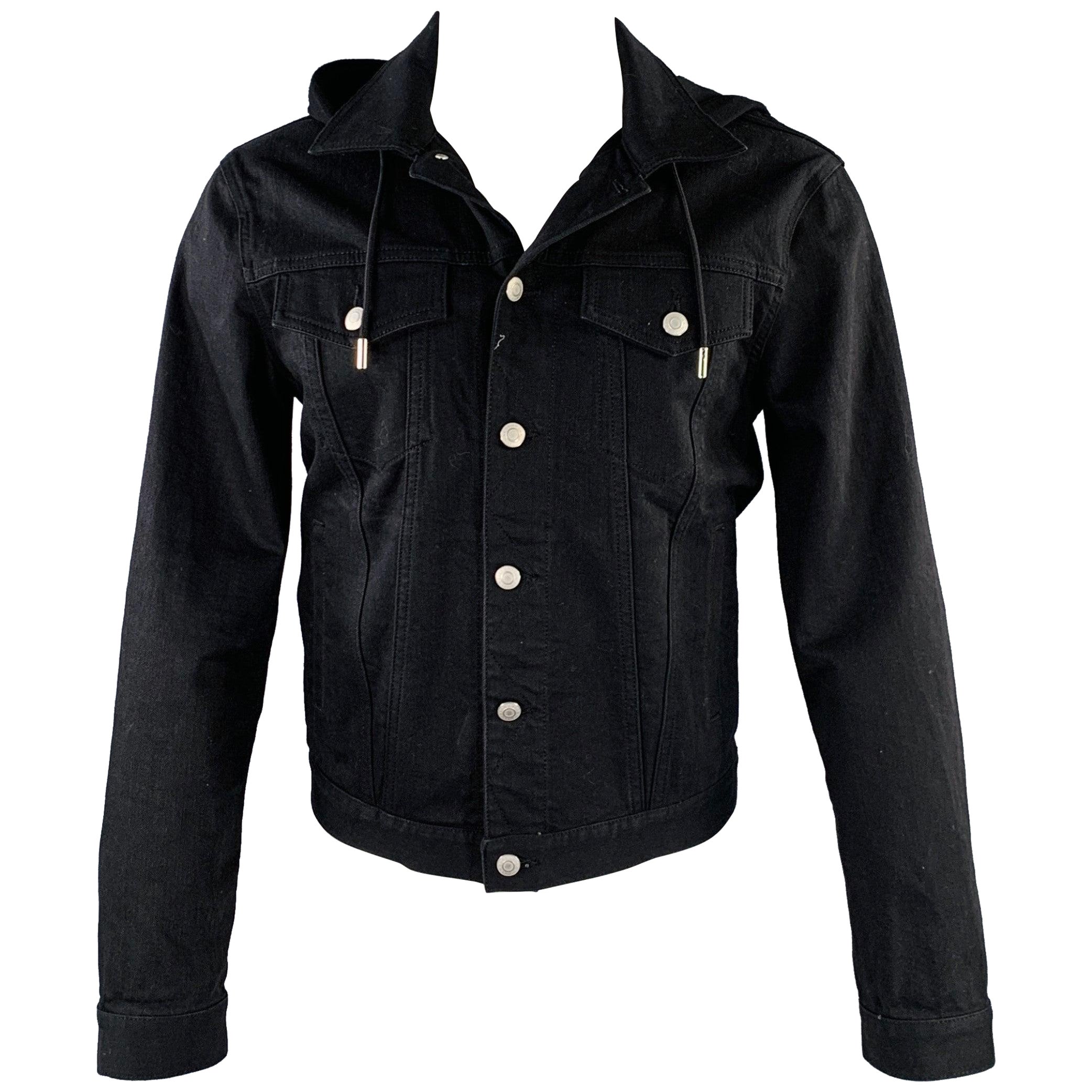 ALEXANDER MCQUEEN Size 40 Black Red Twill Cotton Blend Denim Jacket For Sale