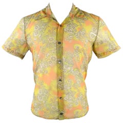 DRIES VAN NOTEN Size 38 Yellow Orange Abstract Floral Short Sleeve Shirt