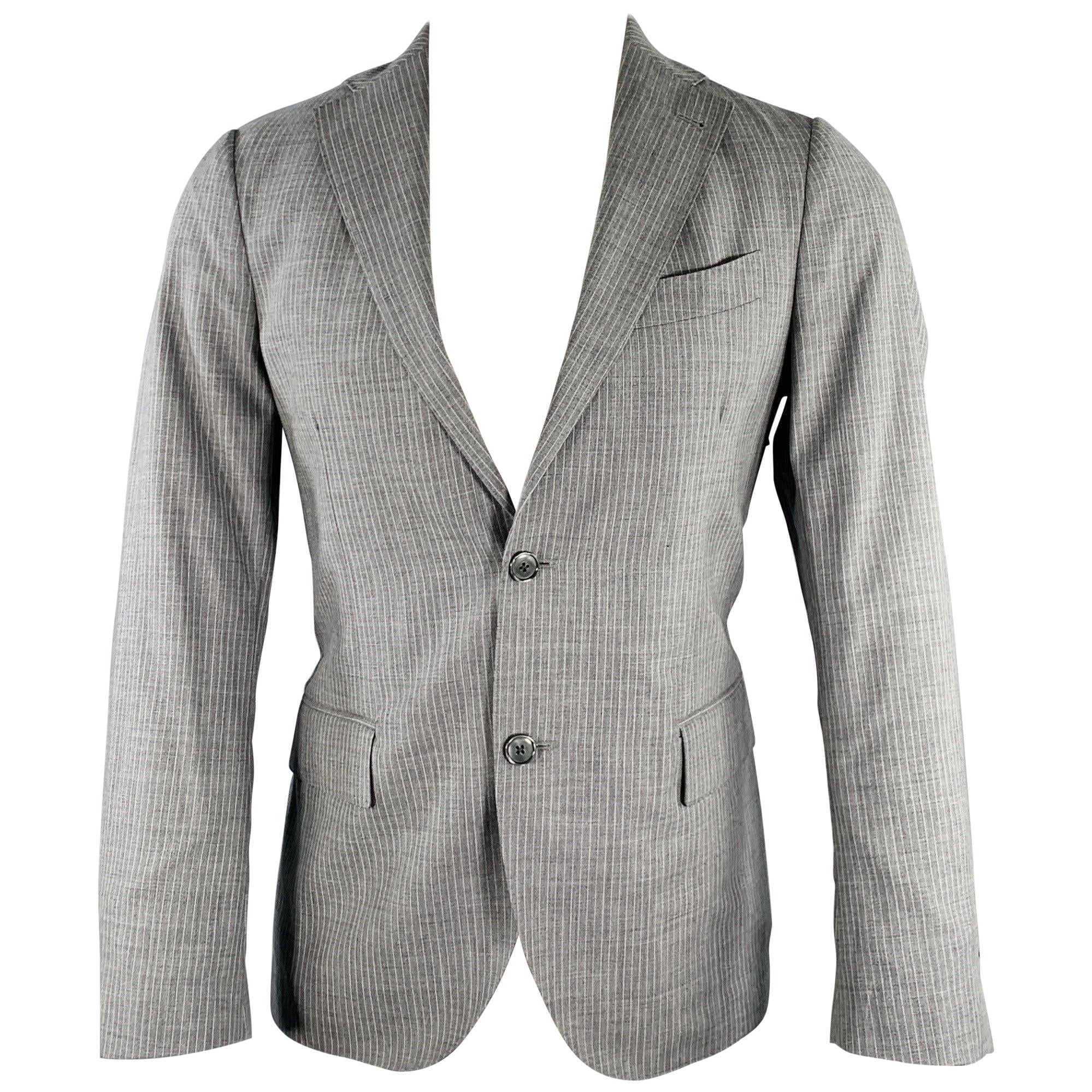 LARDINI Talla 38 Gris Blanco Raya Lana Solapa Muesca Abrigo Deportivo en venta