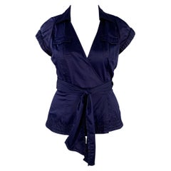 Diane von Furstenberg Taglia 10 Gaines Viola Blu Cotone Plissettato Top Casual