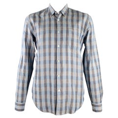 OUR LEGACY Size L Blue Grey Plaid Cotton Button Up Long Sleeve Shirt