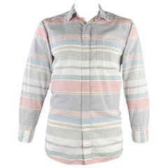 ENGINEERED GARMENTS Size L White Multi Color Stripe Cotton Long Sleeve Shirt