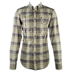 D&G by DOLCE & GABBANA Talla 40 Verde Gris A cuadros Utility Slim Fit Camisa de manga larga