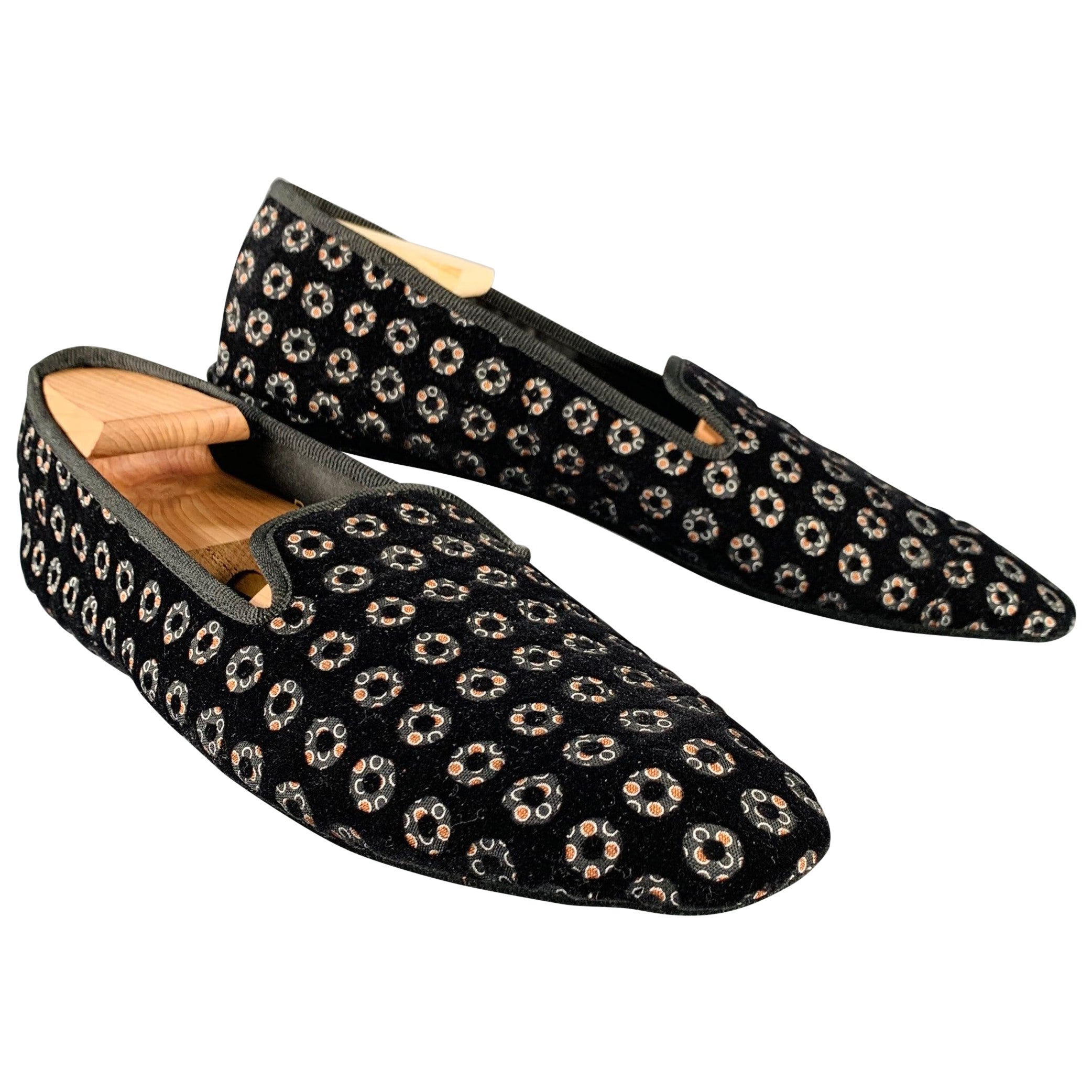 D&G by DOLCE & GABBANA Size 10 Black Orange Circles Velvet Slip On Loafers For Sale