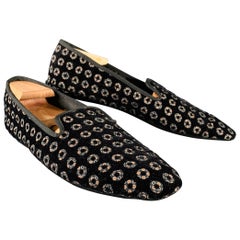 D&G by DOLCE & GABBANA Size 10 Black Orange Circles Velvet Slip On Loafers