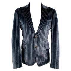 D&G by DOLCE & GABBANA Size 40 Navy Grey Stripe Velvet Sport Coat