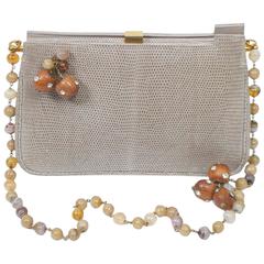 Taupe Lizard Shoulder Bag with Beads 11