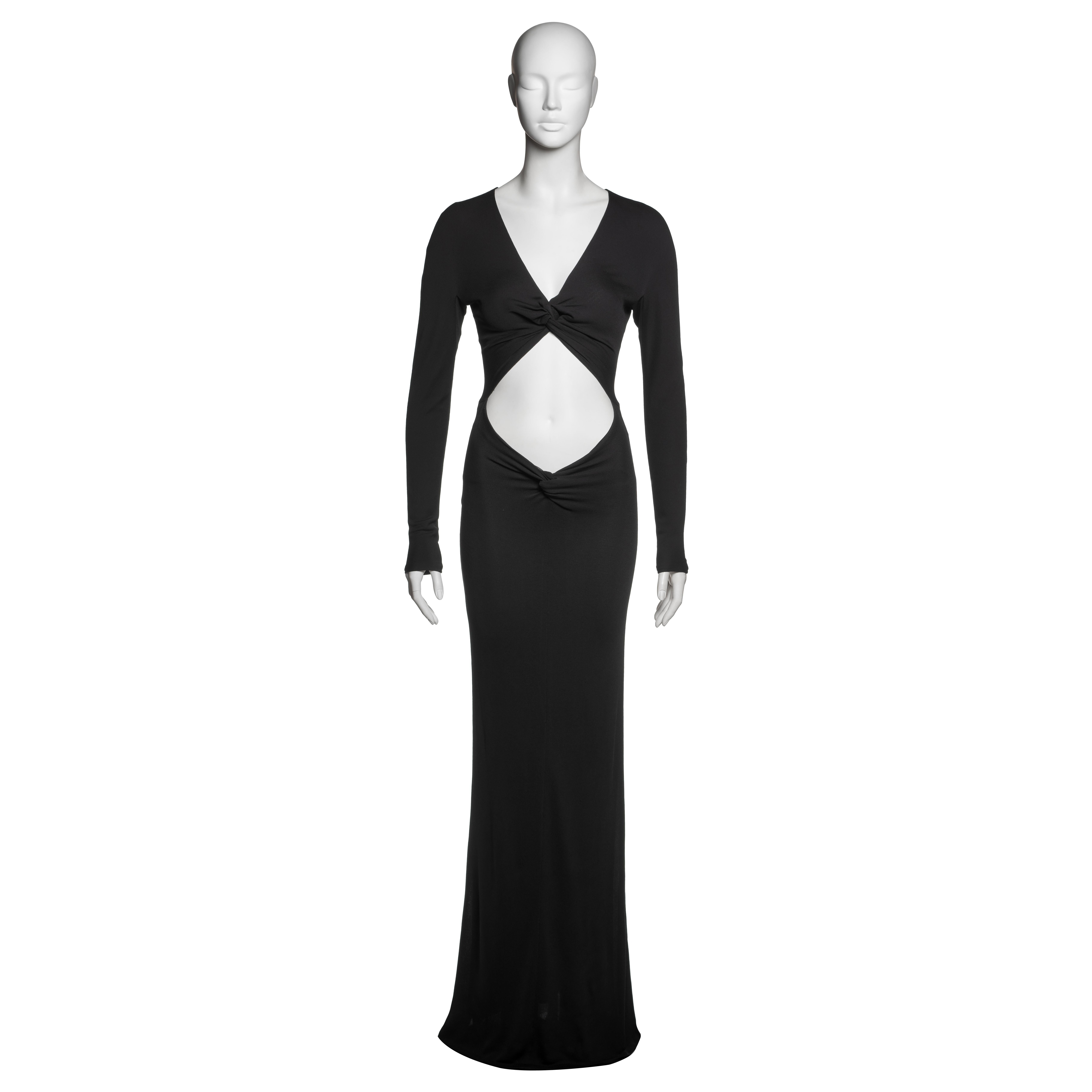 Gucci by Tom Ford Black Rayon Jersey Cutout Evening Dress, FW 2002 For Sale
