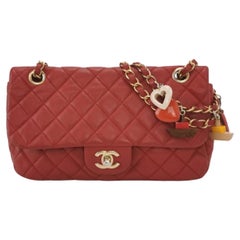 Chanel Seasonal Flap Small Red Lambskin Leather Valentine Marine Charms