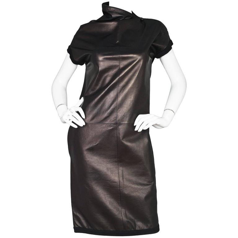 Bottega Veneta Black Leather Asymmetrical Dress For Sale at 1stDibs