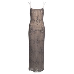 Giorgio Armani - Abito da sera in rete con perline floreali color lavanda e nudo, SS 2000