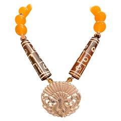 LB offers Vintage Sterling Silver Peacock Buckle Tibetan Amber African Necklace