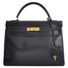 Hermes Kelly 32 Retourne 78 Bleu Marin Marine Boîte Cuir Or HW 1980