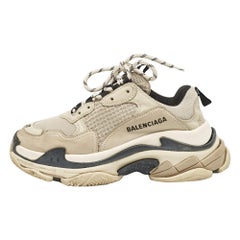 Balenciaga Grey Faux Leather and Mesh Triple S Sneakers Size 37