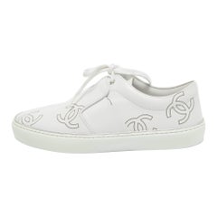 Chanel White Leather CC  Lace Up Sneakers Size 38