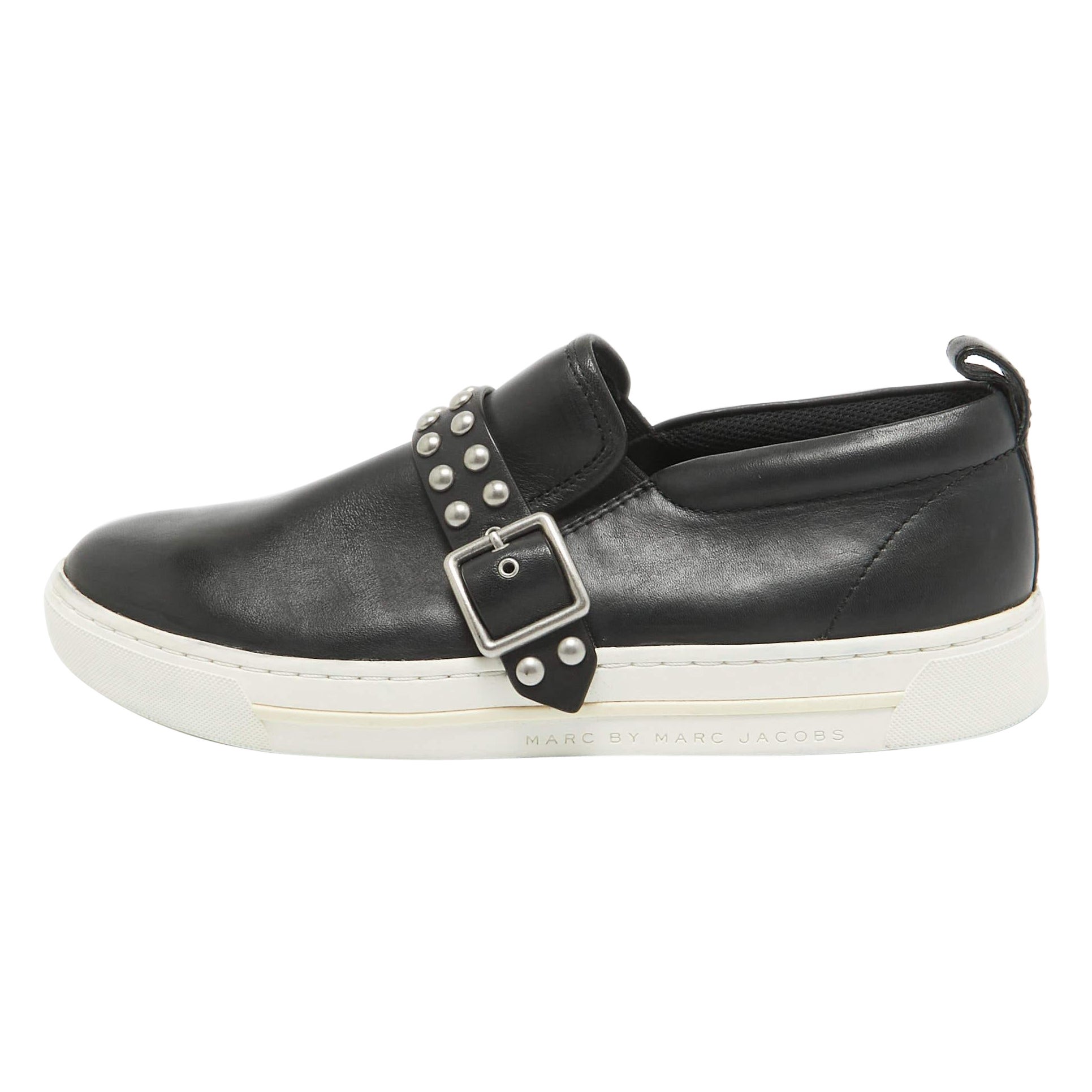 Marc by Marc Jacobs Black Leather Slip On Sneakers Size 37 For Sale