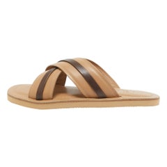 Malone Souliers Beige/Brown Leather Gabriel Slide Flats Size 40