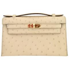 Hermes Kelly Pochette Parchemin Ostrich Gold Hardware 5