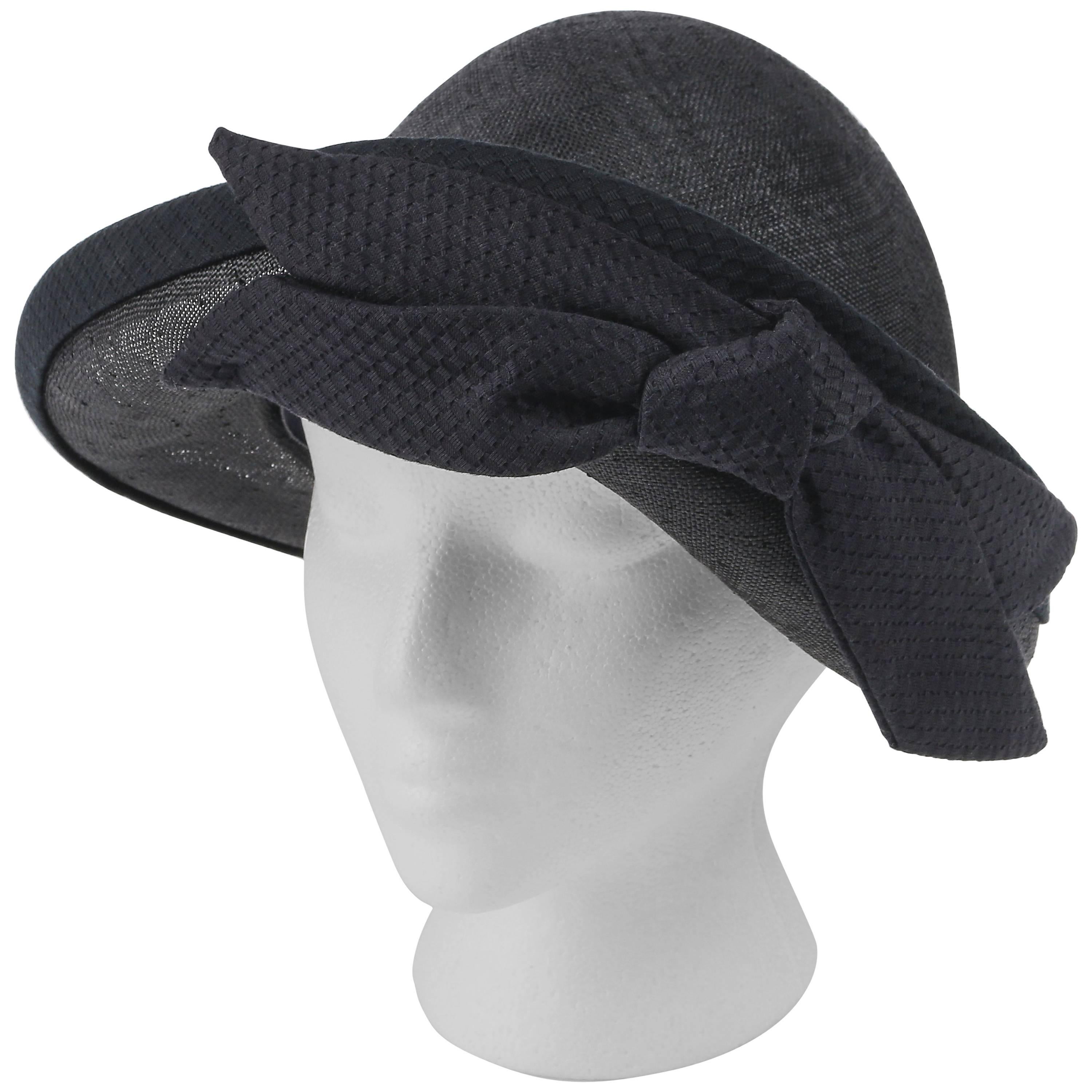 OSCAR DE LA RENTA Millinery Black Woven Straw Cotton Bow Vegabond Hat 