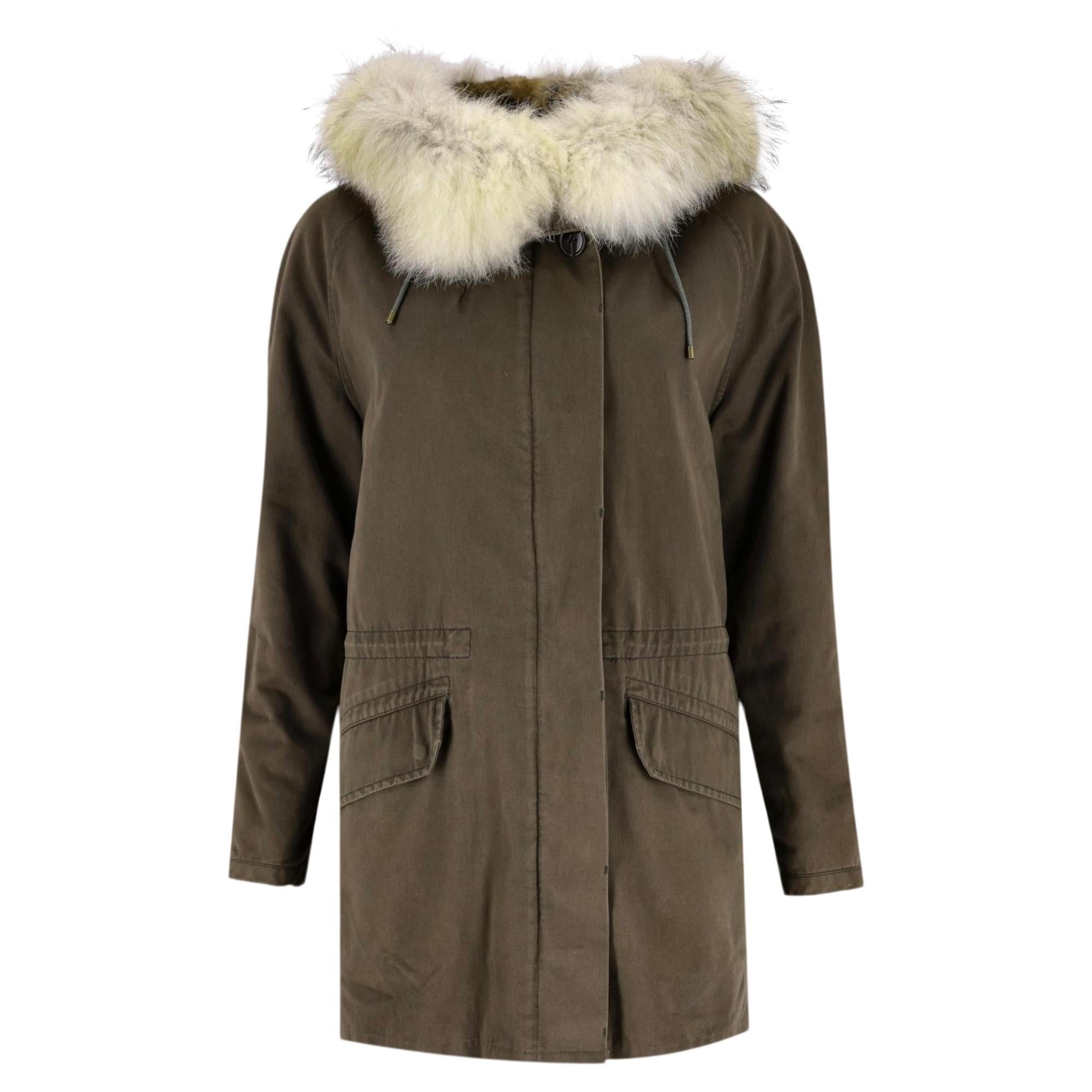 Yves Salomon Coyote & Kaninchenpelz gefütterte Armee Parka Jacke im Angebot