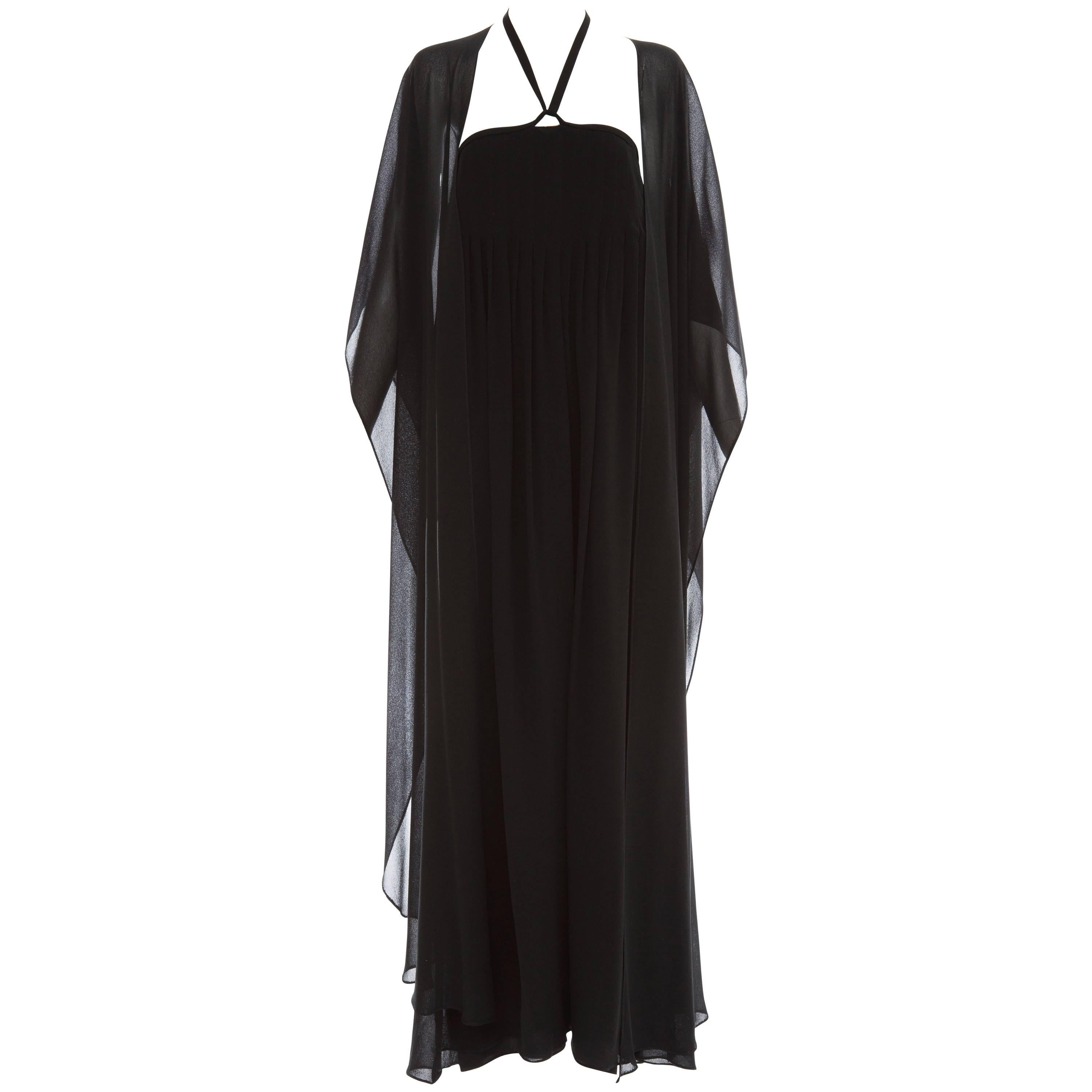 Bill Blass Black Nun's Cloth Strapless Evening Dress, Circa 1970's For Sale