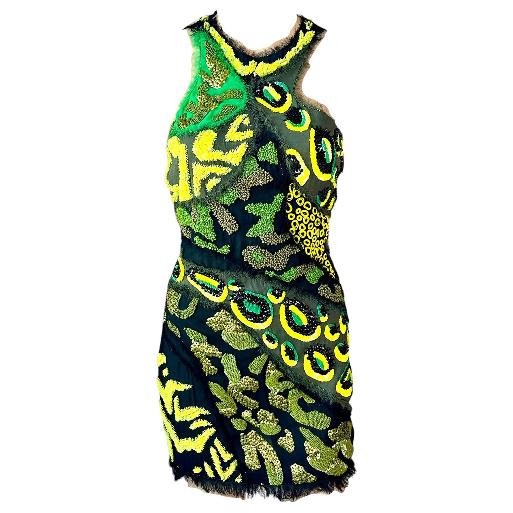 Versace S/S 2016 Pasarela Mini vestido de noche con paneles transparentes recortados y embellecidos en venta