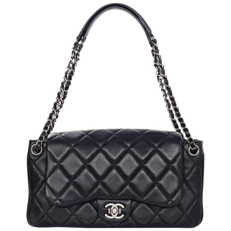 Chanel Black Quilted Lambskin Leather Accordion Flap Bag For Sale at ...