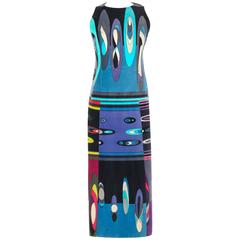 EMILIO PUCCI c.1960's Multicolor Op Art Bubble Signature Print Velvet Maxi Dress 6