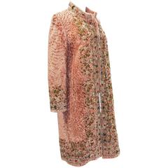 Oscar de la Renta Couture Beaded Embroidered Peach Color Broadtail Swakara Coat