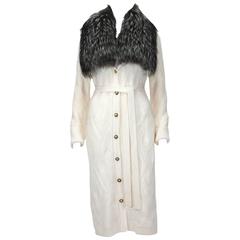 New Versace Cream Wool Cardigan Coat Removable Silver Fox Collar 38,40 4