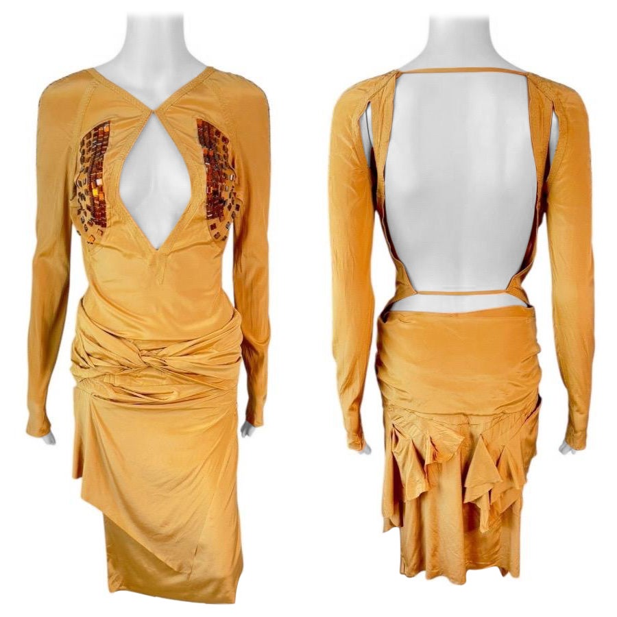 Gucci F/W 2005 Runway Embellished Plunging Keyhole Neckline Cutout Back Dress For Sale