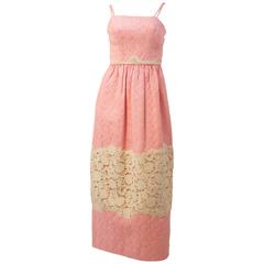Vintage 60s Pink Column Dress w/ Lace Applique
