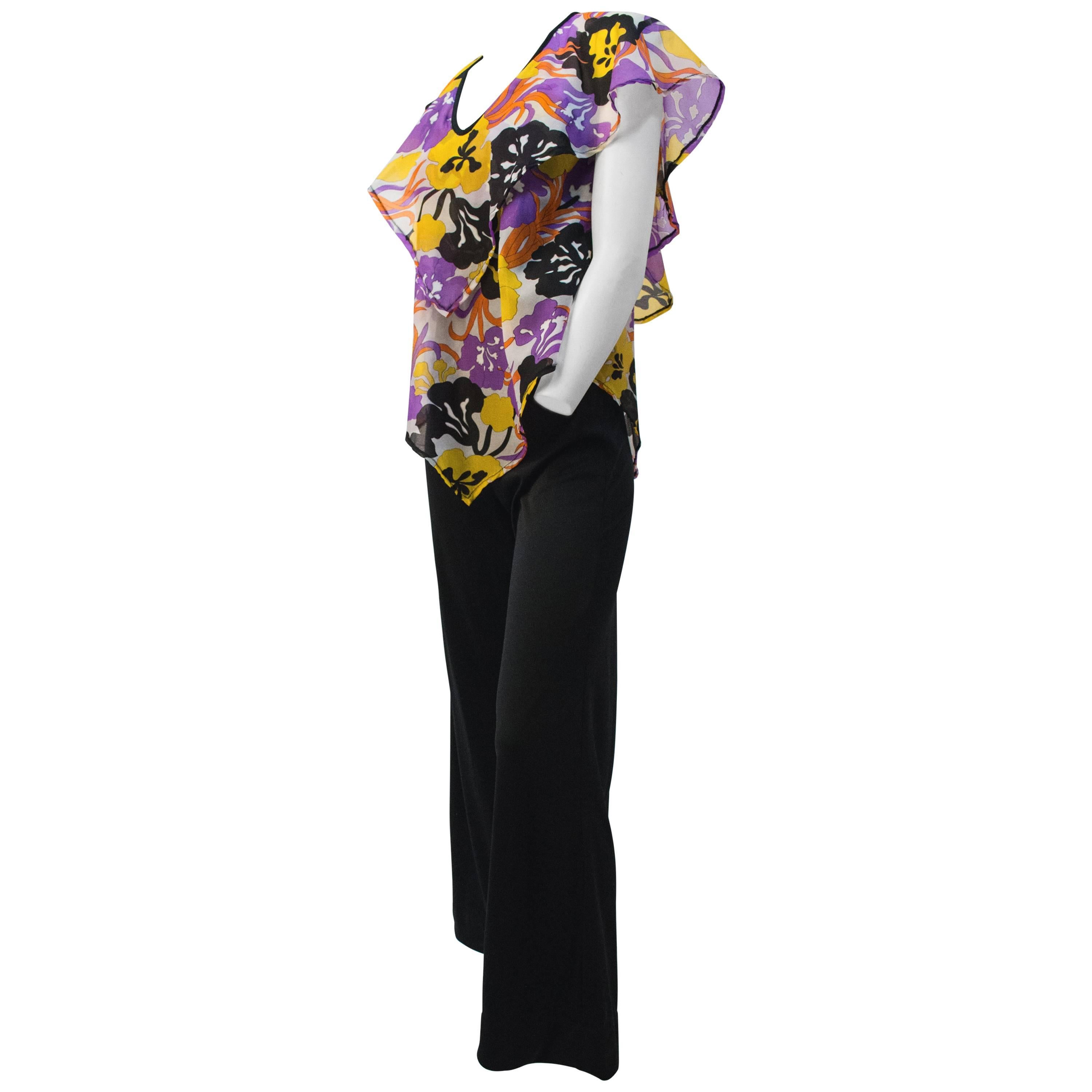 70s Jumpsuit w/ Handkerchief Top For Sale