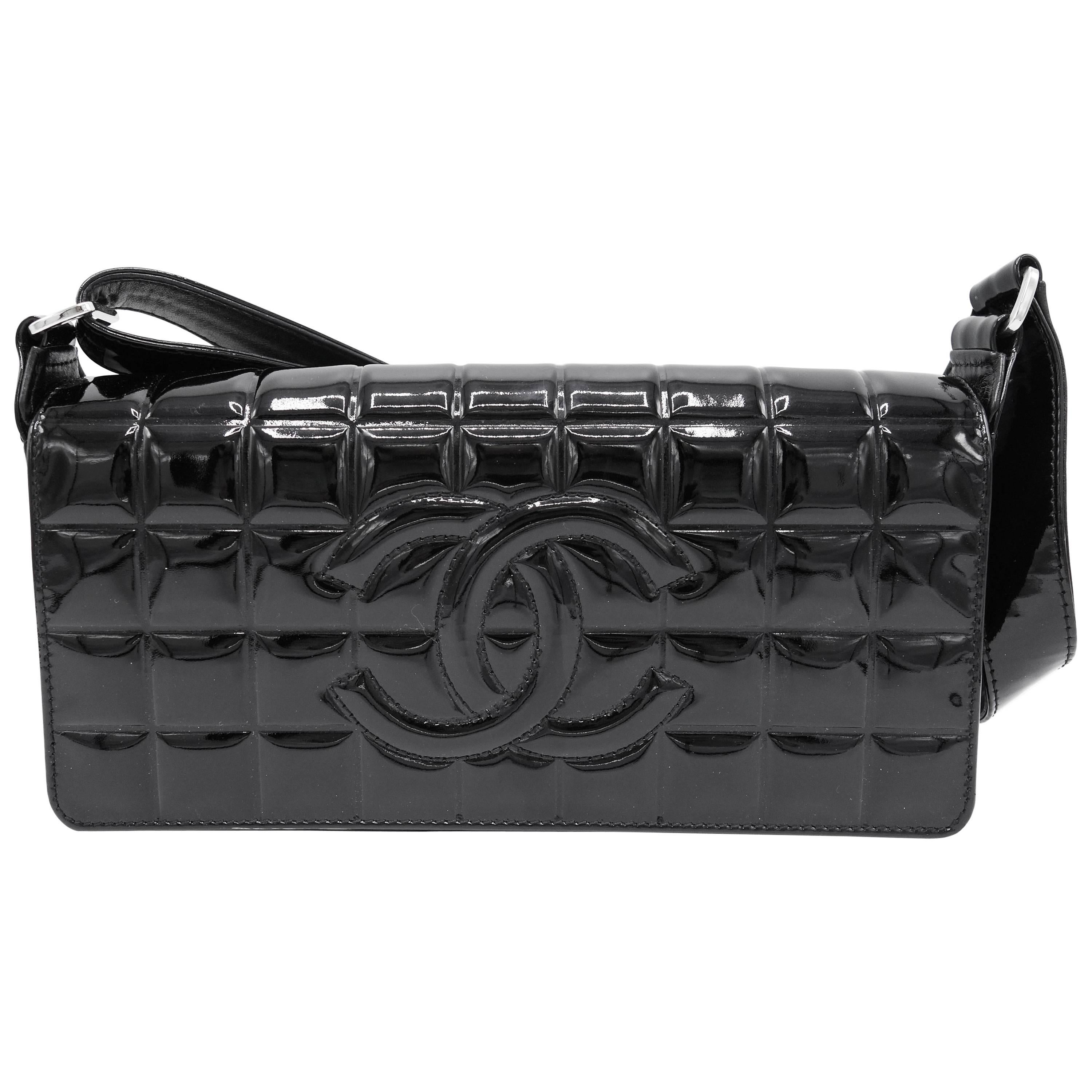 Chanel Patent Black Chocolate Bar with Silver Hardware Bag