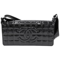 Chanel Patent Black Chocolate Bar with Silver Hardware Bag at