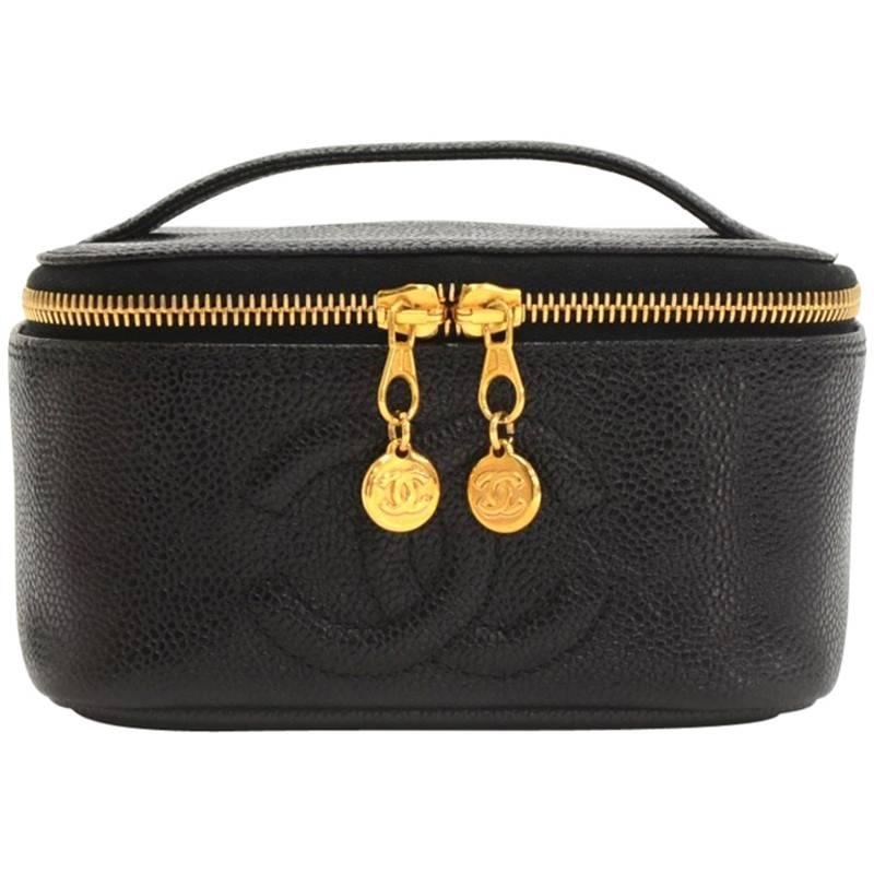 Chanel Vanity Black Caviar Leather Cosmetic Hand Bag