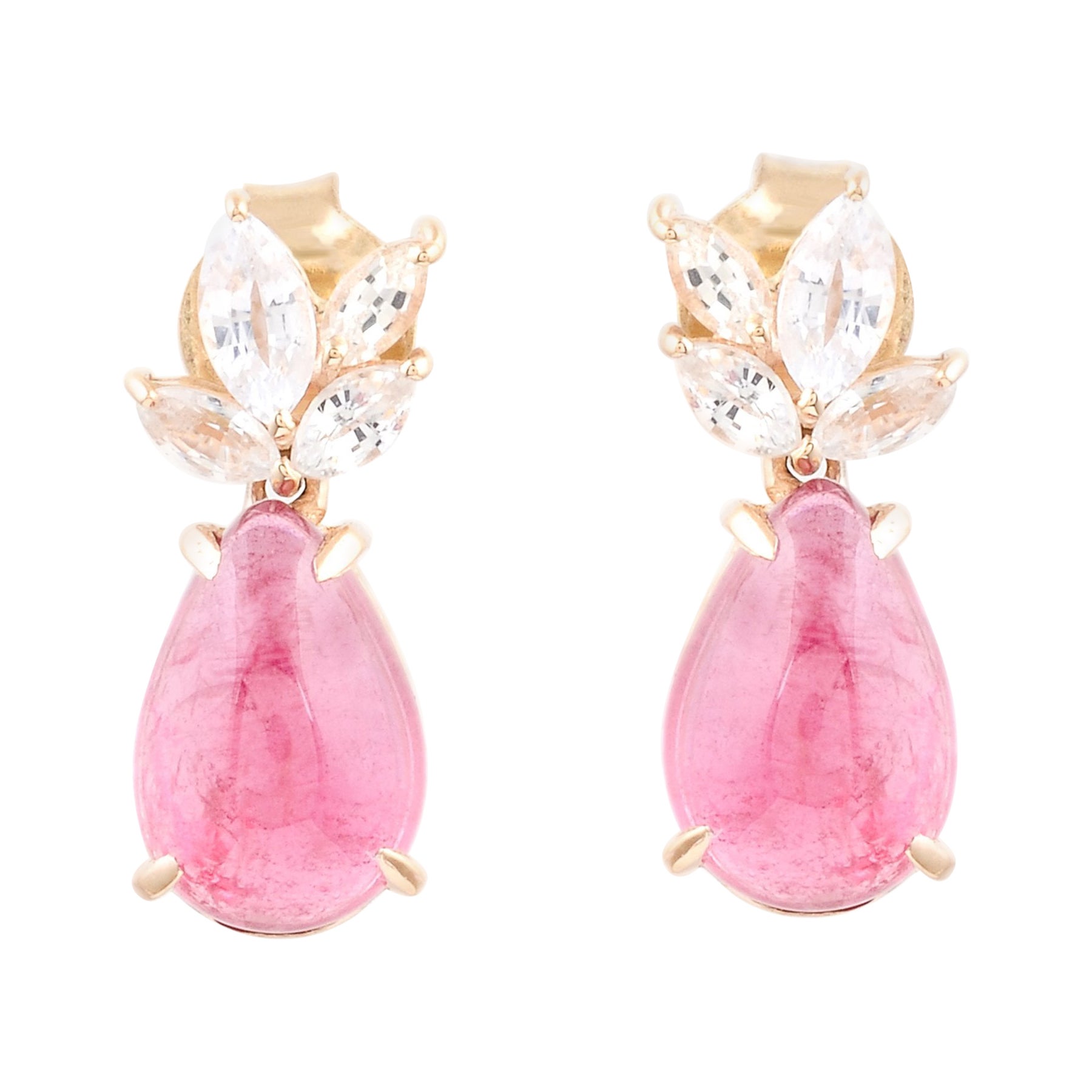 Pendientes de gota de turmalina rubelita rosa certificada y zafiro marquesa