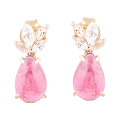 Certified Pink Rubellite Tourmaline and Marquise Sapphire Drop Earrings