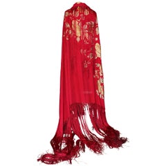 Chinese Blazing Red Shawl with Fringe