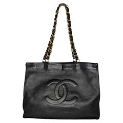 Chanel 90er Jahre Schwarzes Kalbsleder CC Kette XL Shopper Tote