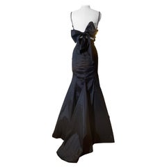 Torso Creations Black Stretch Matte Satin Strapless Fishtail Gown w Back Tie